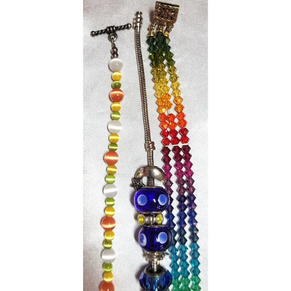 Vtg Rainbow Glass Crystal Bracelet Lot Multicolored Stacking Small-Medium Wrist